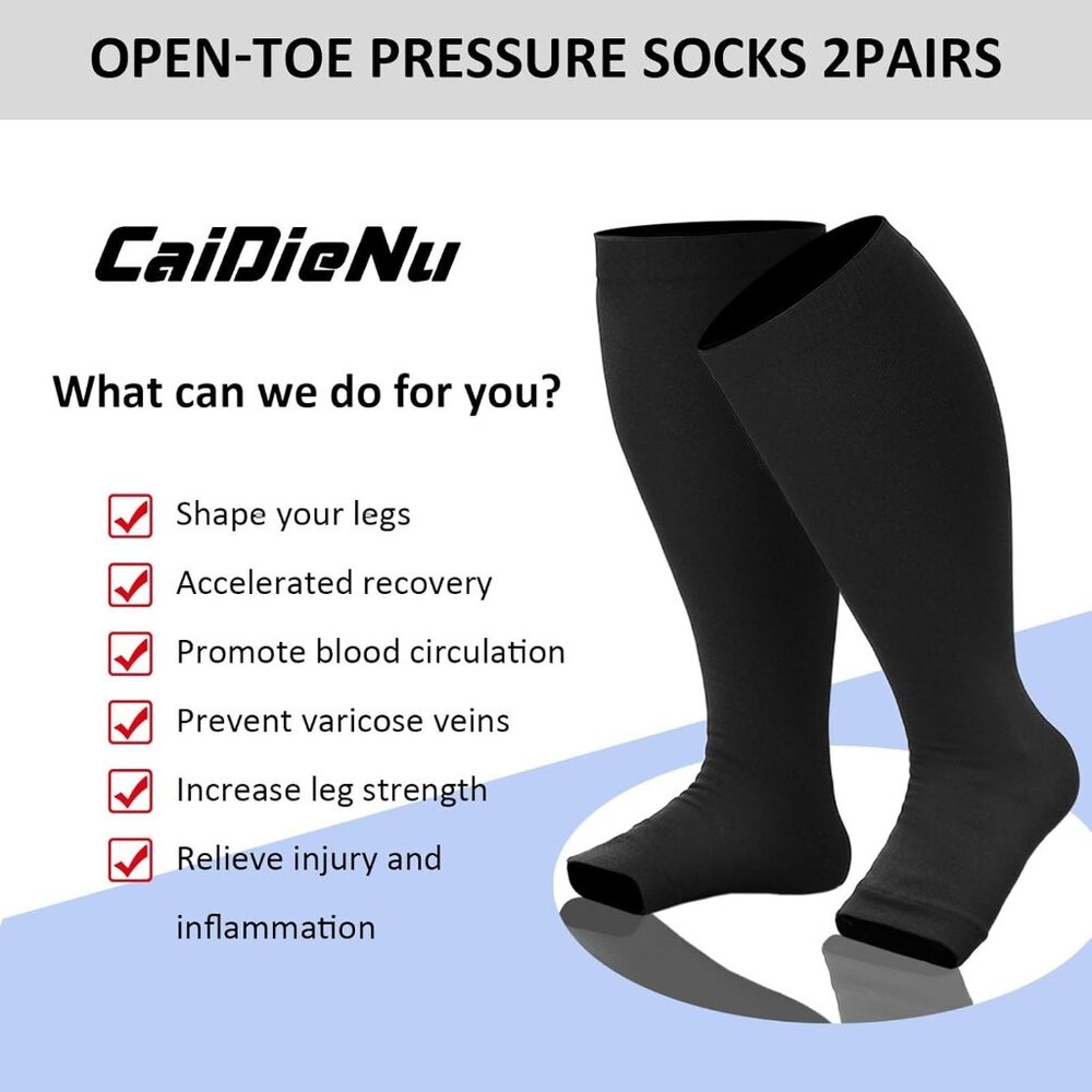 Plus Size Compression Socks: Open Toe Wide Calf C… - image 2